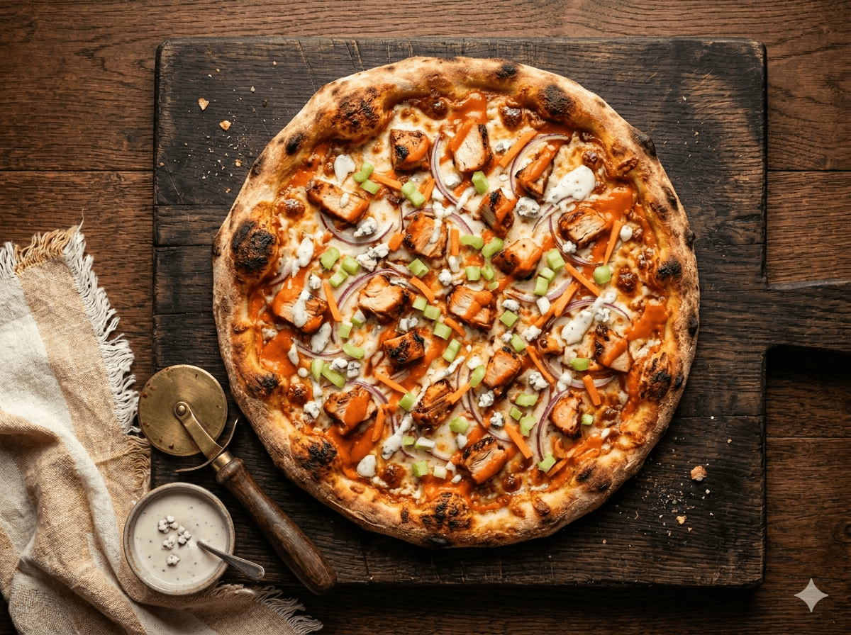 Buffalo Chicken Pizza — halal brick-oven pizza in Clifton & Paterson, NJ