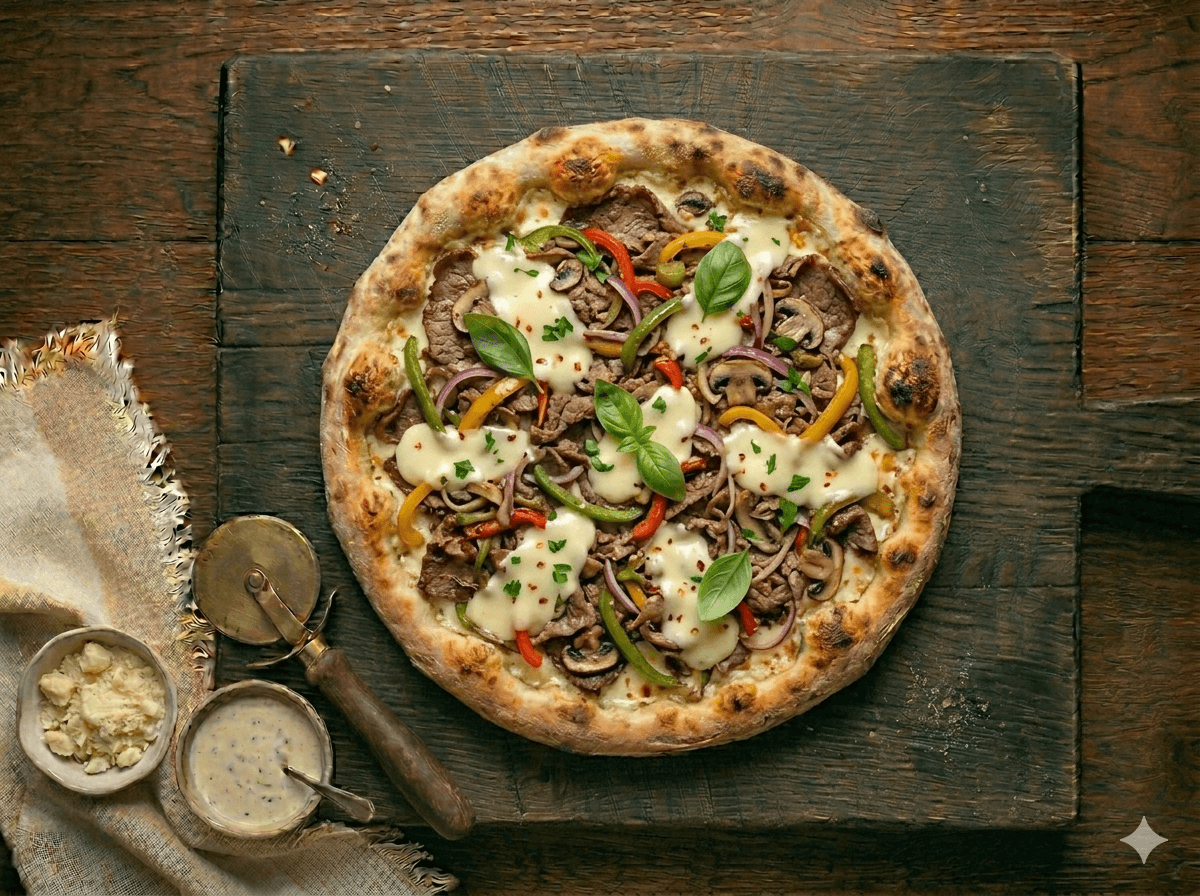 Cheesesteak Pizza — halal brick-oven pizza in Clifton & Paterson, NJ