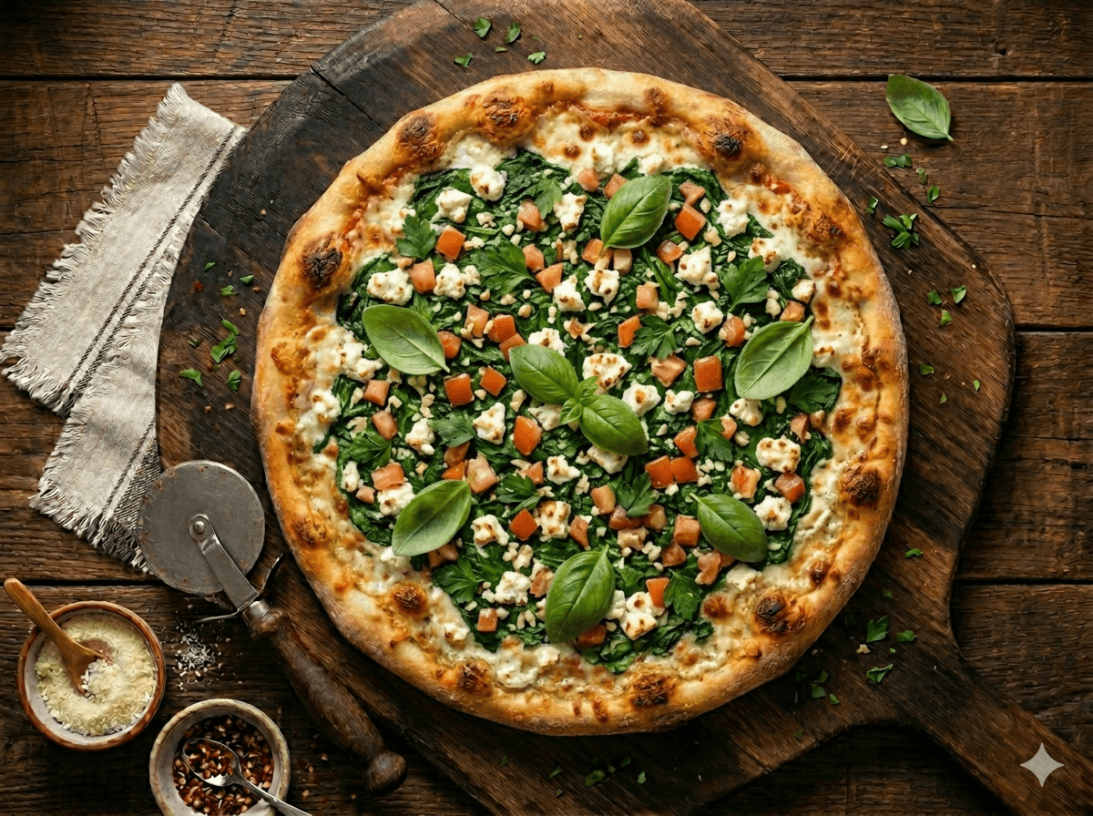Spinach & Feta Pizza — halal brick-oven pizza in Clifton & Paterson, NJ